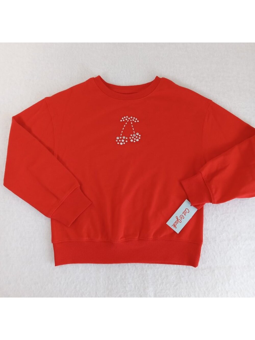 NWT Cat & Jack Girls' Red Rhinestone Cherry Crewneck Sweatshirt Size M (8)